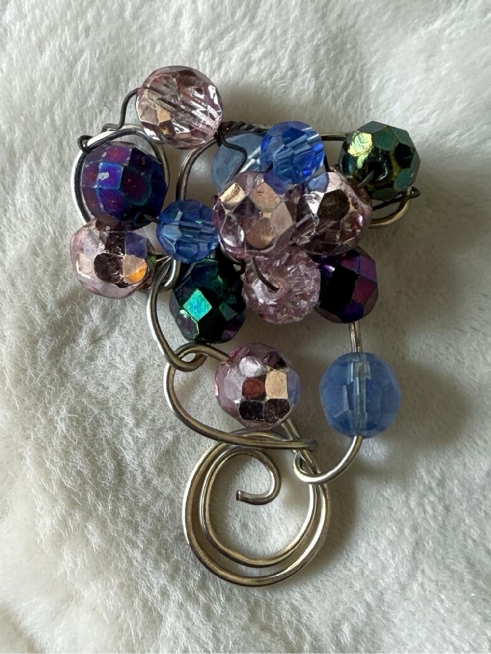 Beaded Brooch Pin Multicolor Glass Bead Wire Wrapped Abstract Art